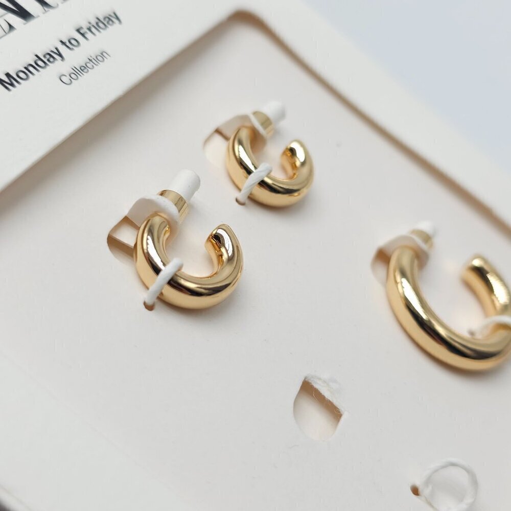 Zara Monday To Friday Collection Gold Tone Hoop Earring Set READ ME - Picture 4 of 7